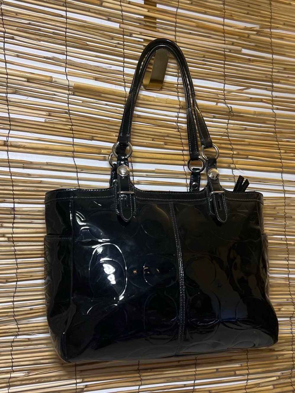 Coach Black Patent iconic pattern Embossed Tote